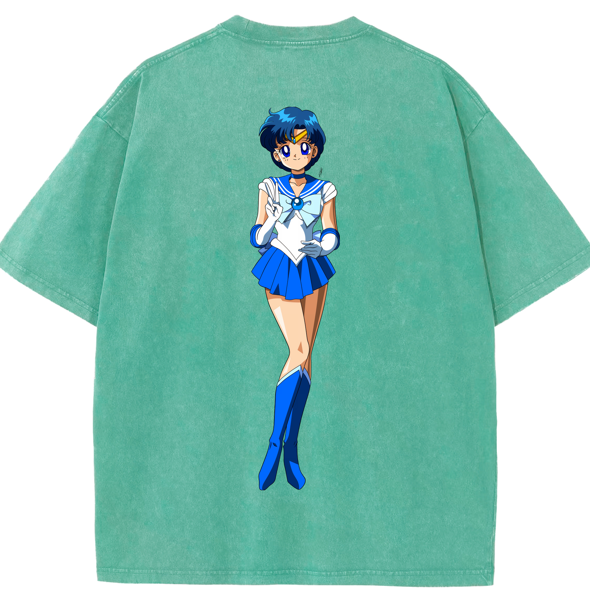 （画像用） 美少女戦士セーラームーン 水野 亜美 みずの あみ Sailor Moon Mizuno Ami 綿100% ヴィンテージ風 半袖Tシャツ（背面プリント）
